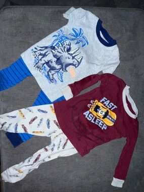 Kids' Two-Pair Pajama Set - Blue Dinosaur & Burgundy 'Fast Asleep'